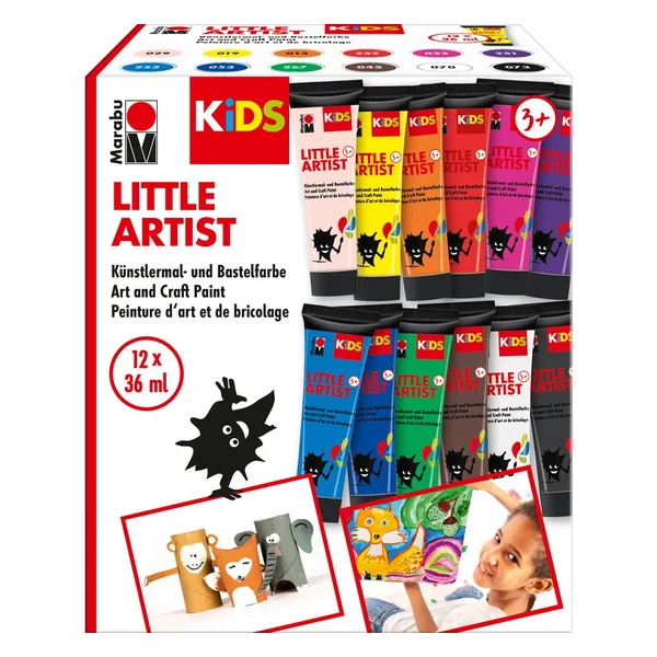 Coffret de peinture acrylique Marabu KiDS Little Artist, 12 x 36 ml