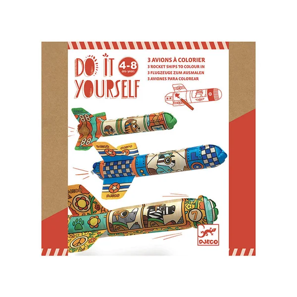 Coffret DIY -3 ballons en forme d'avions à colorier - Dans le ciel