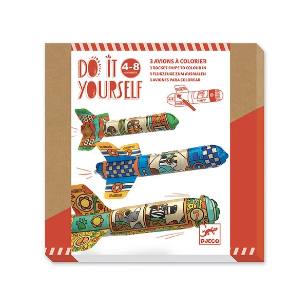 Coffret DIY -3 ballons en forme d'avions à colorier - Dans le ciel