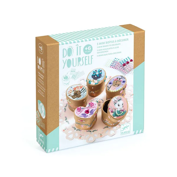 Coffret DIY 5 Mini boîtes adorables à décorer - 6 ans - Djeco