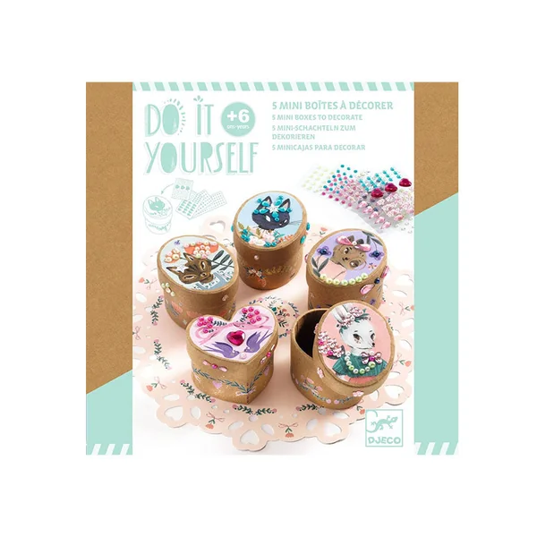 Coffret DIY 5 Mini boîtes adorables à décorer - 6 ans - Djeco