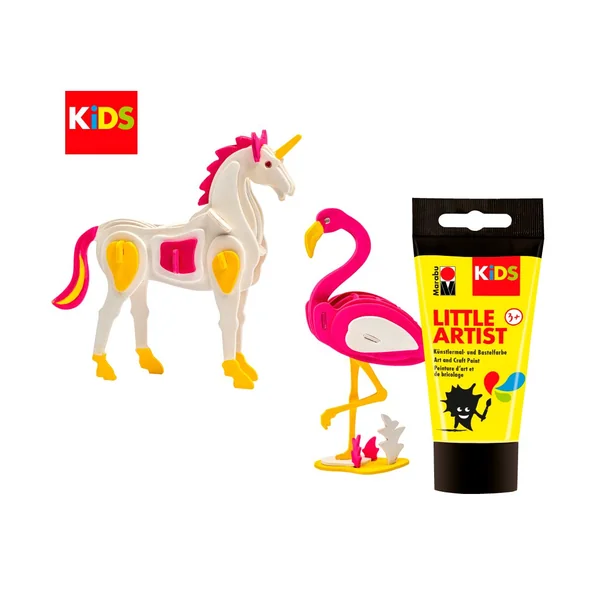 Coffret Marabu KiDS Little Artist Paint & Puzzle « Flamant rose & Licorne »