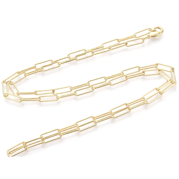 Collier chaîne trombone - 62 cm - 12 x 3,5 - doré à l'or fin 18K