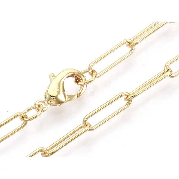 Collier chaîne trombone - 62 cm - 12 x 3,5 - doré à l'or fin 18K