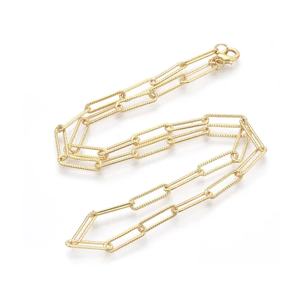 Collier chaîne trombone texturée - 47 cm - 15,5 x 4,5 - doré à l'or fin 18K