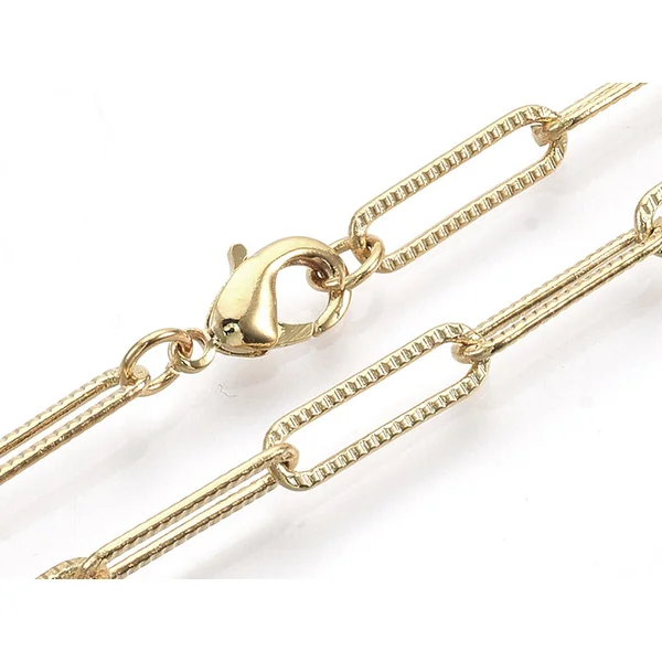 Collier chaîne trombone texturée - 47 cm - 15,5 x 4,5 - doré à l'or fin 18K