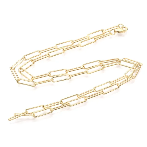 Collier chaîne trombone texturée - 61 cm - 15,5 x 4,5 - doré à l'or fin 18K