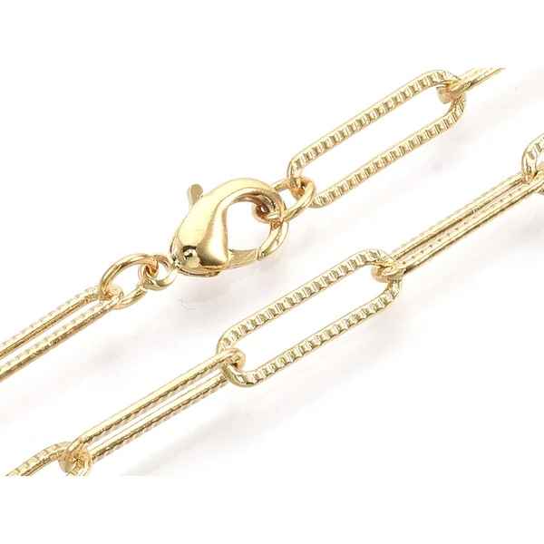 Collier chaîne trombone texturée - 61 cm - 15,5 x 4,5 - doré à l'or fin 18K