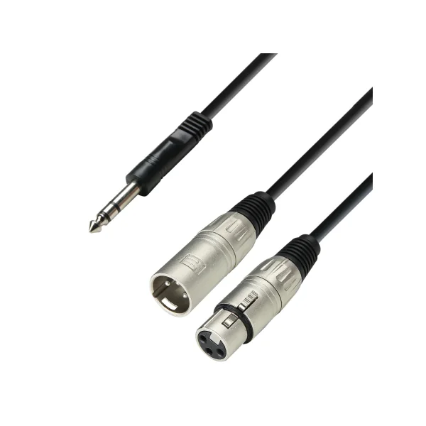 Câble d'insert jack 6.3 mm stereo vers 1 XLR mâle + 1 XLR femelle, 3 m