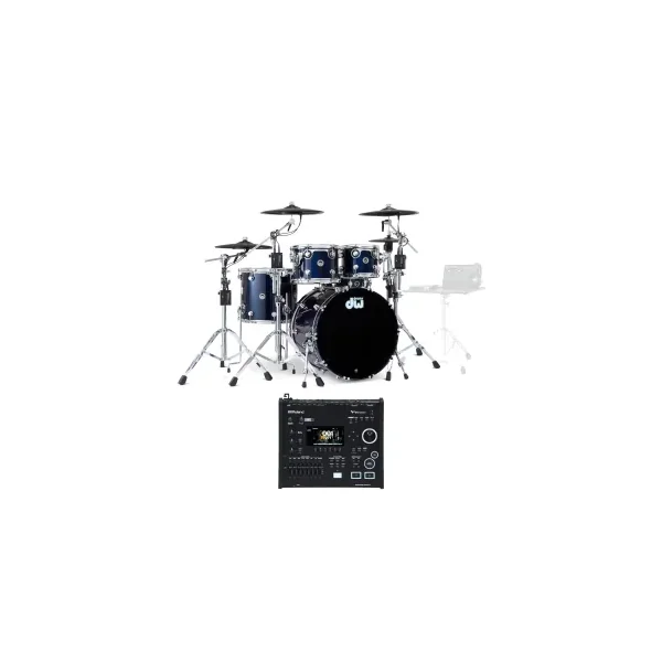 DWe Batterie 22"- 5 fûts - Midnight Blue Metallic + Hardware + Full Pack Roland