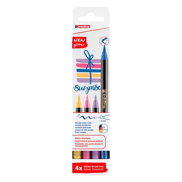 edding 1340 feutres pinceaux pailletés, set de 4