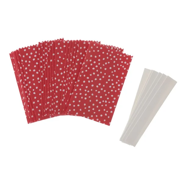 Etoiles en sachets en papier, petit, rouge à pois