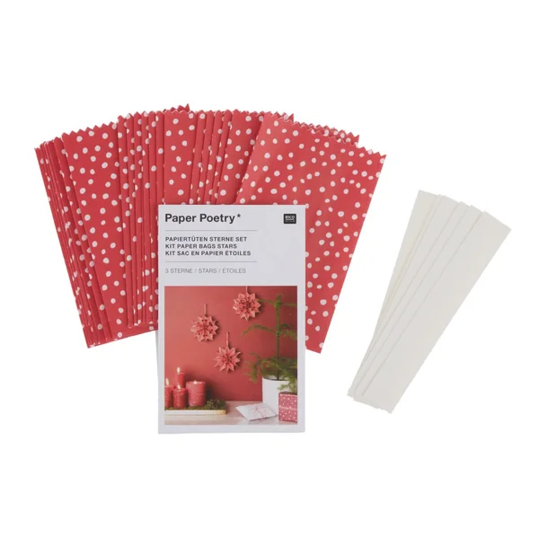 Etoiles en sachets en papier, petit, rouge à pois