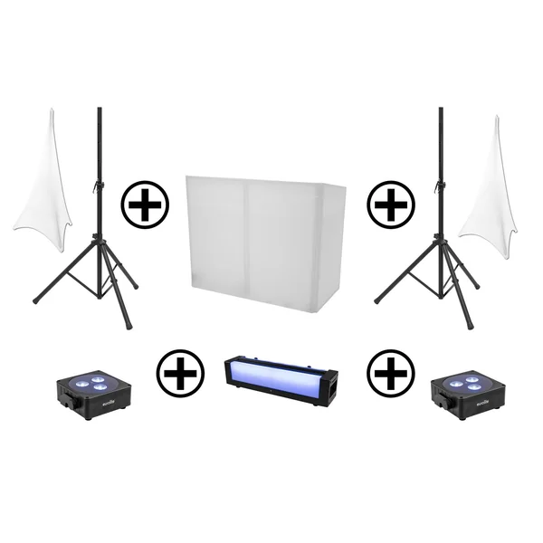 EUROLITE Set AKKU 2x Flat light 3 bk + Bar-6 + Stands
