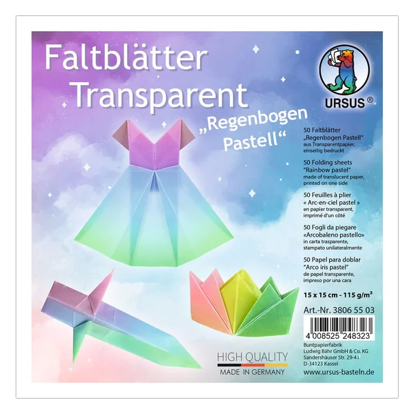 Feuilles de pliage en papier transparent « Arc-en-ciel pastel»