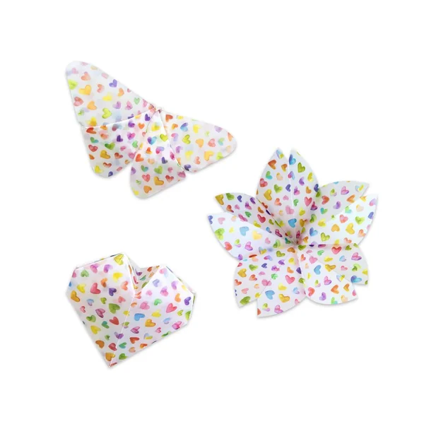 Feuilles de pliage en papier transparent « Cœurs multicolores »