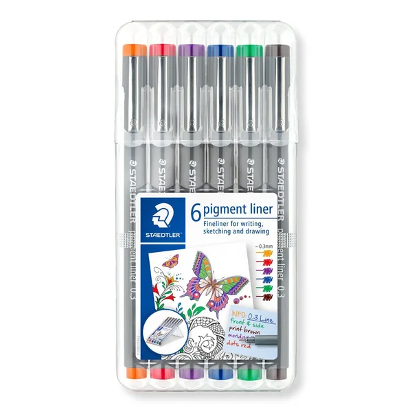 Feutres calibrés Pigment liner pochette 6 couleurs assorties