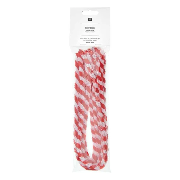 Fil chenille « Rouge/Blanc », 10 pc.