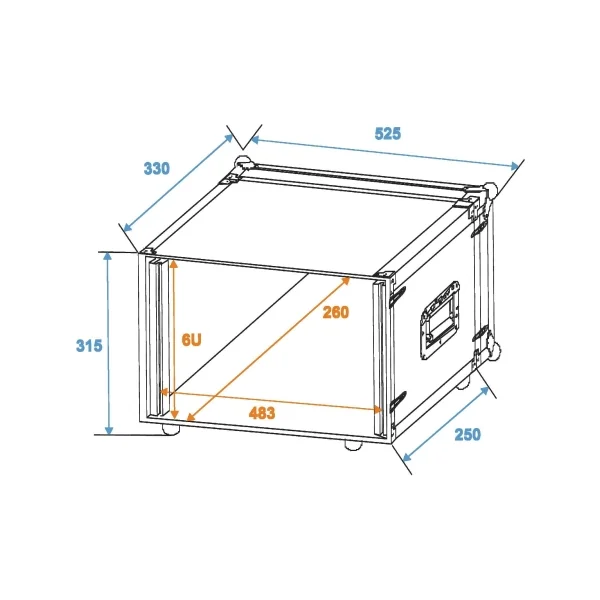 Flight case 6U 2 capots profondeur utile 300mm pour effets