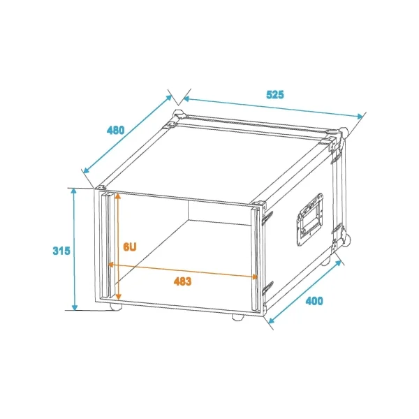Flight case pour rack d'effet 6U 2 capots version fermeture grenouille