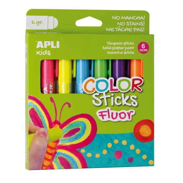 Gouache solide en stick 6 x 6g fluos