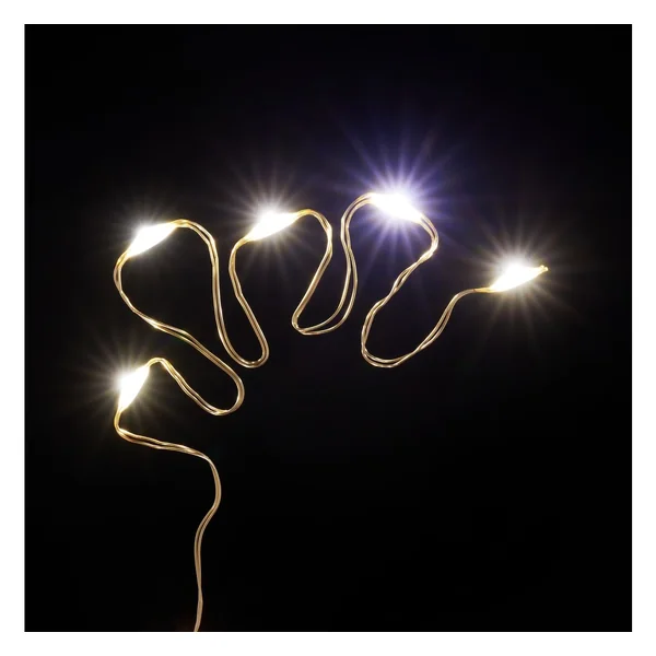 Guirlande lumineuse micro-LED avec minuterie, fil doré, 20 LED