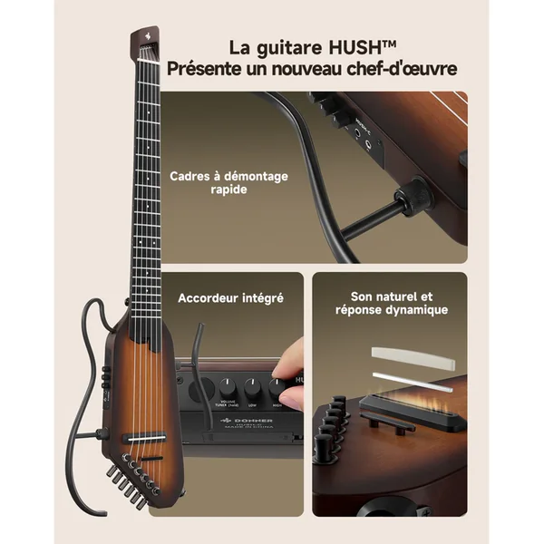 Guitare Classique Electro Donner HUSH-C Nylon Travel Guitar Black
