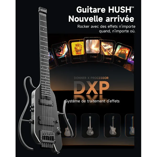 Guitare Electrique Donner HUSH-X Pro Travel Guitar White