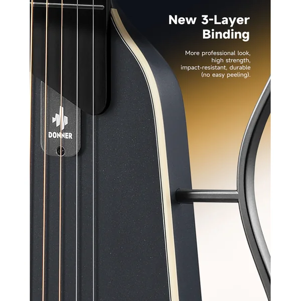 Guitare Folk Electro Donner HUSH-I Evo2 Travel Guitar Black