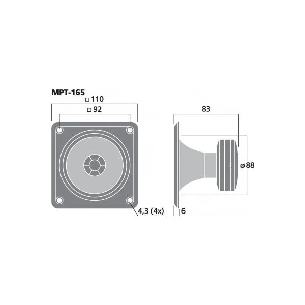 Haut-parleur d'aigu Piézo 110 x 110 mm 115w sous 4 ohms