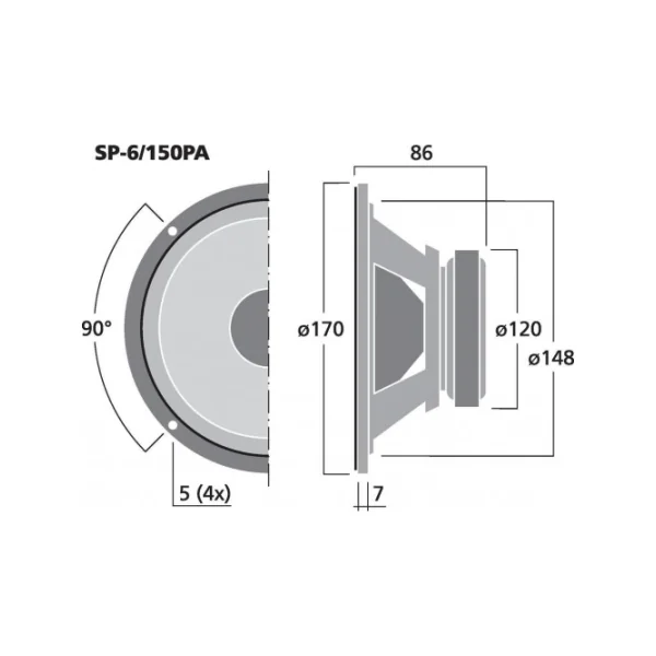 Haut-parleur de médium professionnel 6.5 pouces, 150 W RMS, 8 Ohms
