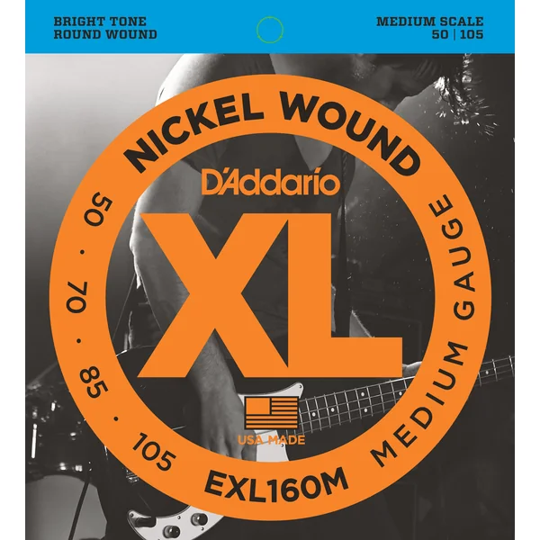 Jeu de Cordes Basse D'addario EXL160M File Rond Medium 50/105