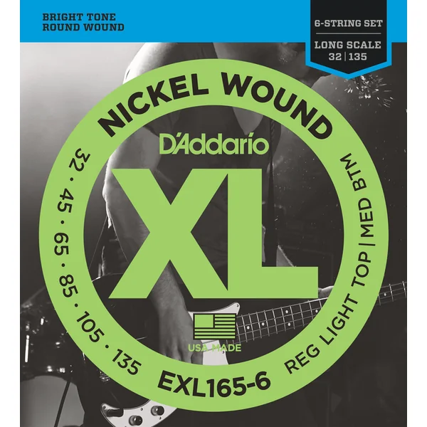 Jeu de Cordes Basse D'addario EXL165-6 File Rond 6 Cordes 32/135