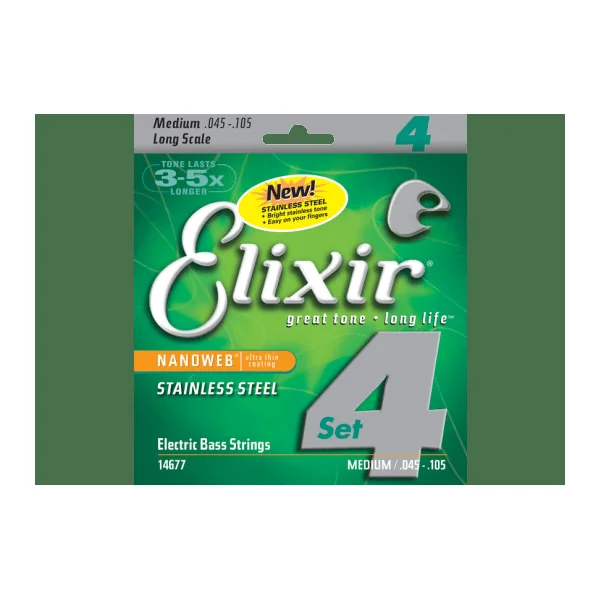 Jeu de Cordes Basse Electrique Elixir Nanoweb Stainless 45/105 REF:14677