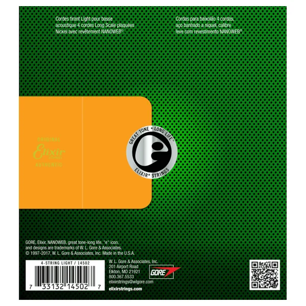 Jeu de Cordes pour Basse Acoustique ELIXIR 14502 - Light 45-65-80-100