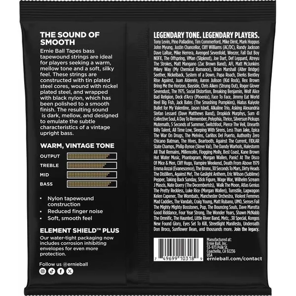 Jeu de Cordes pour Basse Electrique Ernie Ball 2862 - Tapes long scale 50-105