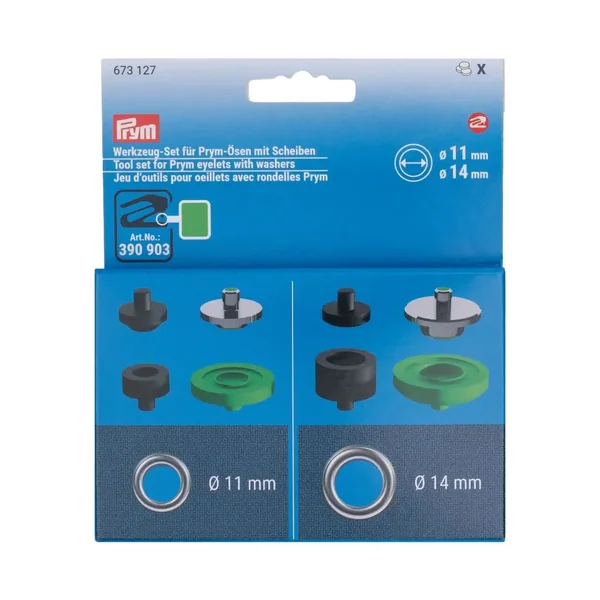 Jeu d'outils pour œillets avec rondelles Prym, Ø 11 et 14 mm
