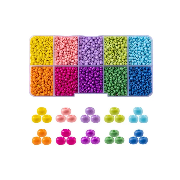 Kit Boite de perles 10 couleurs opaques + 2 bobines fils + pince