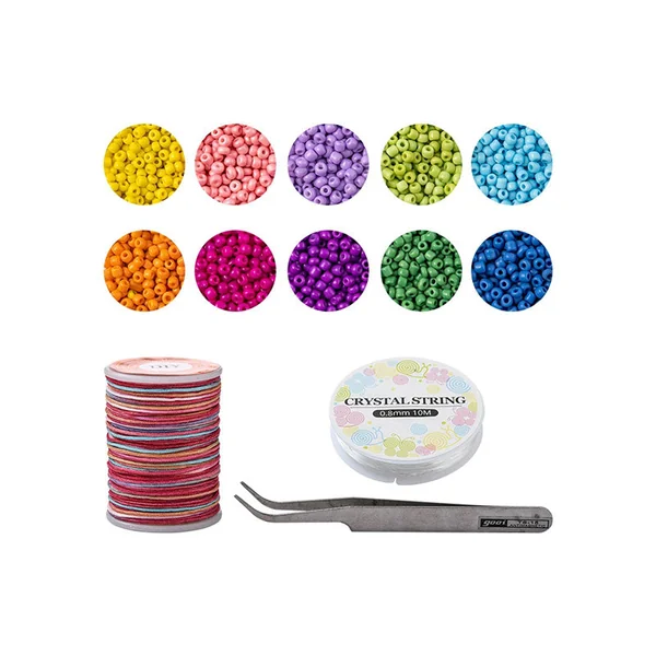 Kit Boite de perles 10 couleurs opaques + 2 bobines fils + pince