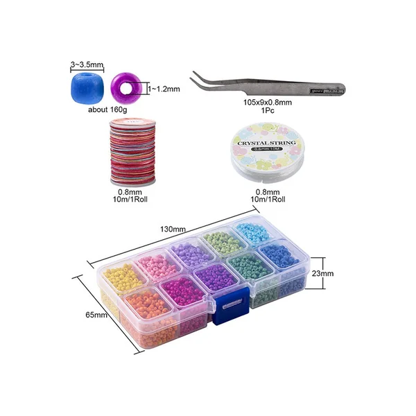 Kit Boite de perles 10 couleurs opaques + 2 bobines fils + pince