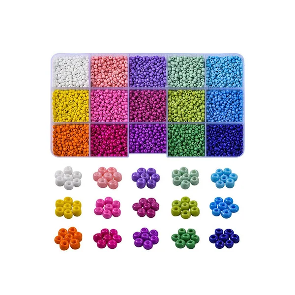 Kit Boite de perles 15 couleurs opaques + 2 bobines fils + pince