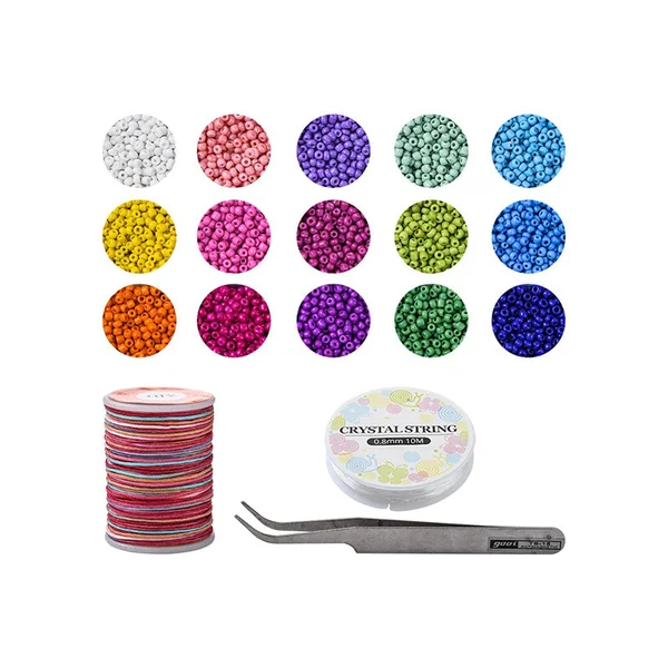 Kit Boite de perles 15 couleurs opaques + 2 bobines fils + pince