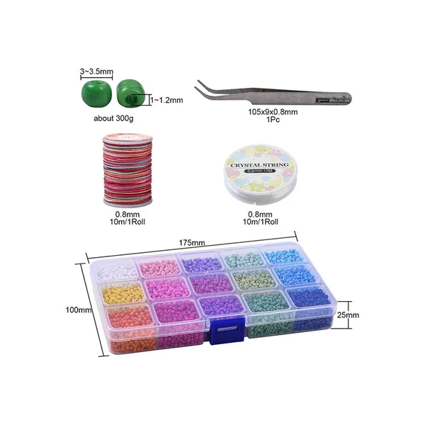 Kit Boite de perles 15 couleurs opaques + 2 bobines fils + pince