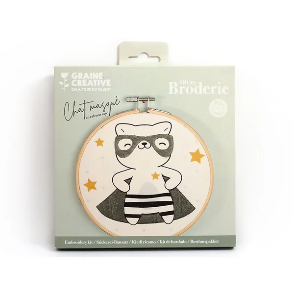 Kit broderie partielle - Chat masqué (Débutant)