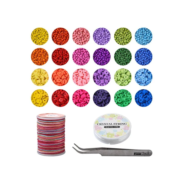 Kit de perles heishi et perles de rocailles - Fil et pince inclus