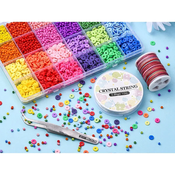 Kit de perles heishi et perles de rocailles - Fil et pince inclus