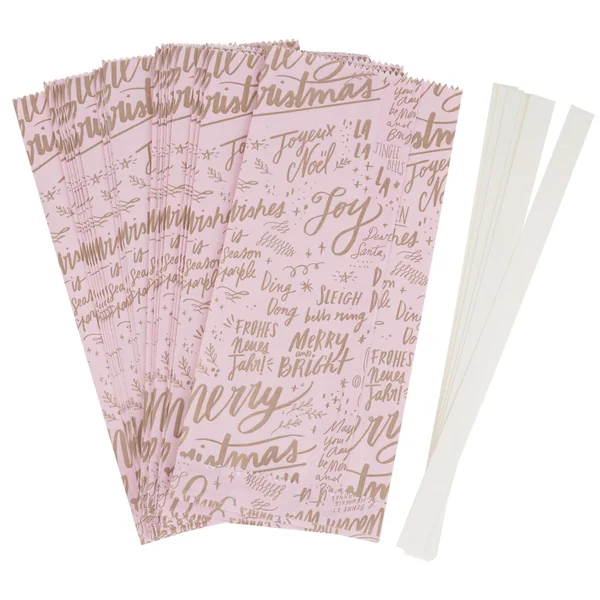 Kit étoiles en sac en papier « Merry Christmas », grand, Rose