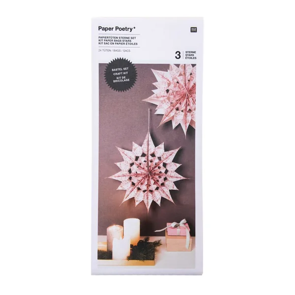 Kit étoiles en sac en papier « Merry Christmas », grand, Rose
