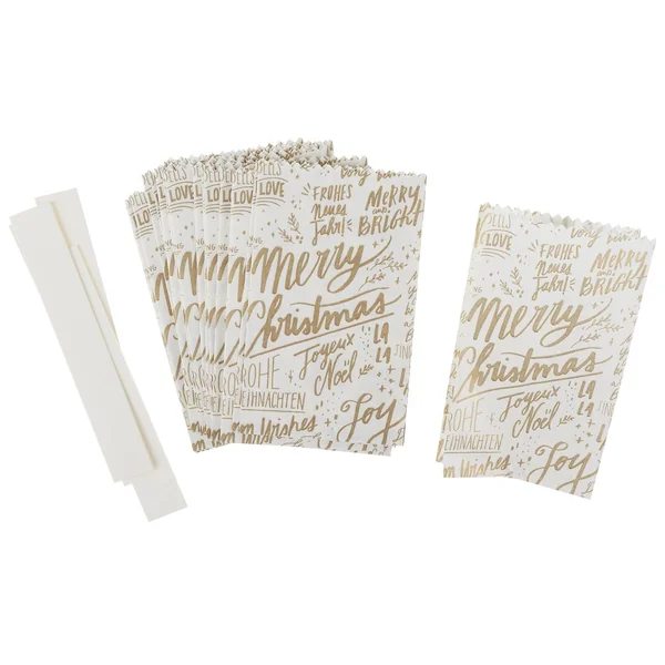 Kit étoiles en sac en papier « Merry Christmas », petit, Blanc