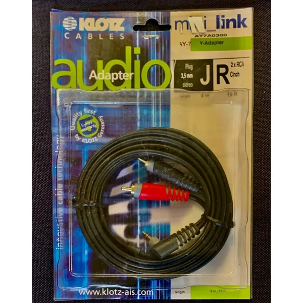 KLOTZ MINI LINK Câble Audio Analogique Stéréo Min-Jack Coudé 3.5mm / 2 RCA Longueur 3 Mètres